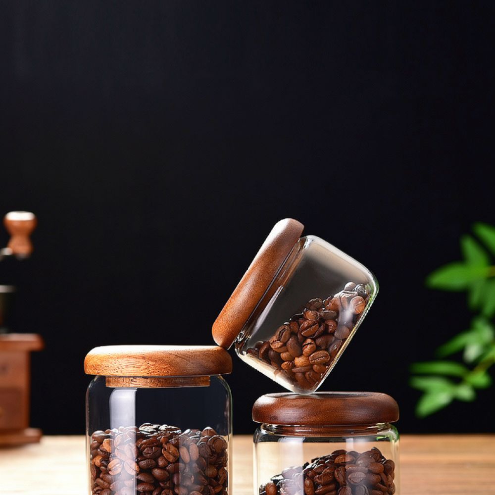 Coffee Tea Jar Set - Decorative Glass Jar Acacia Wood Seal