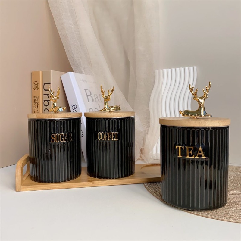 3 Piece Set European White Elk - Coffee Tea And Sugar Canister Set review and price