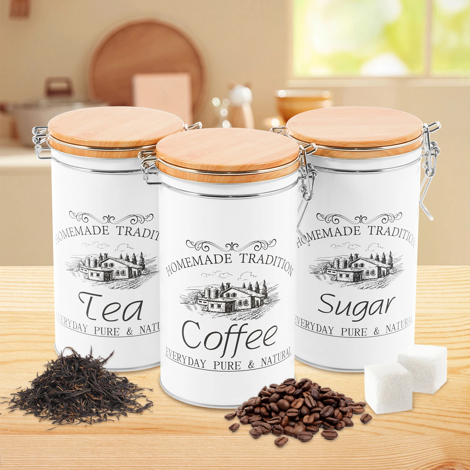 3Pcs/Set Tea Coffee Sugar Cani - Coffee Tea And Sugar Canister Set review and price