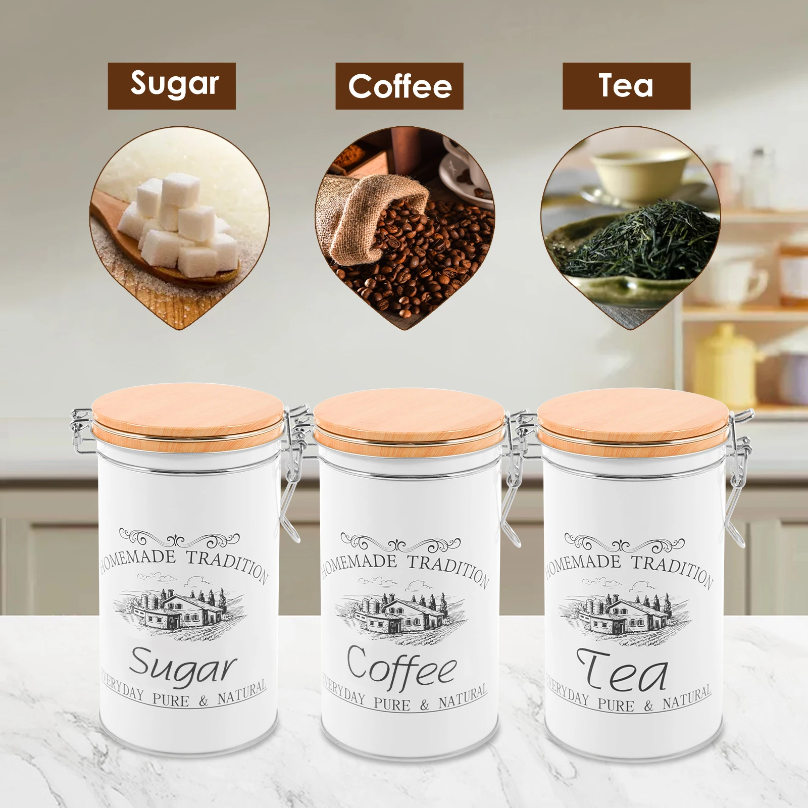 3Pcs/Set Tea Coffee Sugar Cani - Coffee Tea And Sugar Canister Set review and price