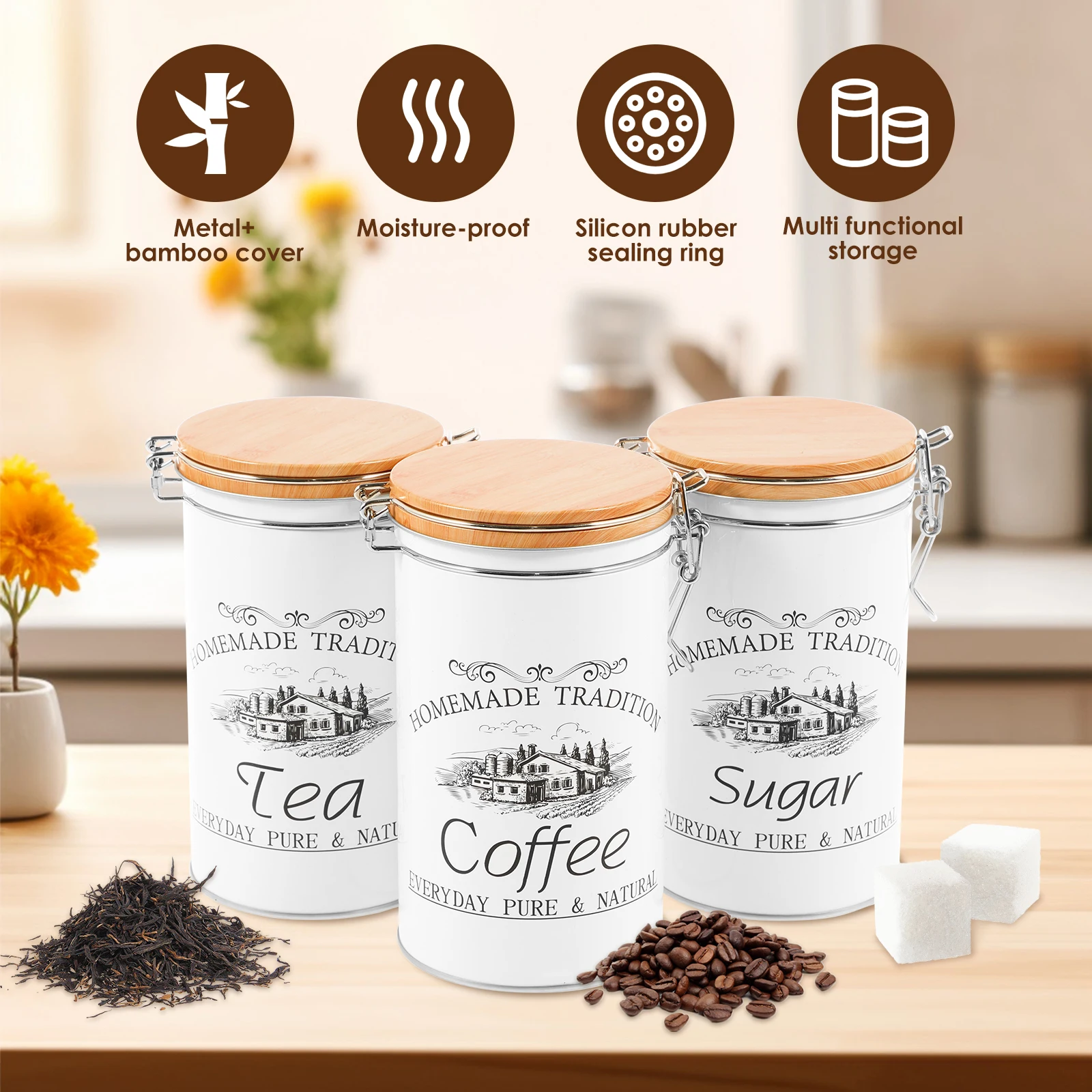 3Pcs/Set Tea Coffee Sugar Cani - Coffee Tea And Sugar Canister Set review and price