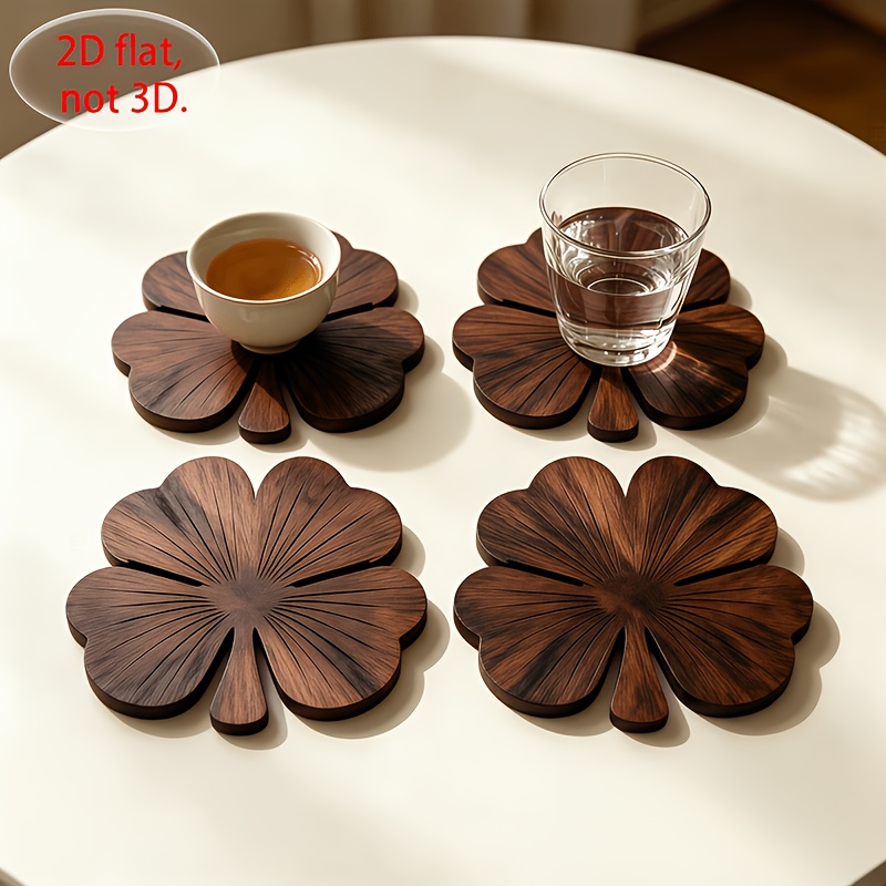 4Pcs 2D Flat Clover Wooden Coa - Coffee Tea And Sugar Set review and price
