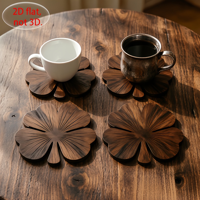 4Pcs 2D Flat Clover Wooden Coa - Coffee Tea And Sugar Set review and price