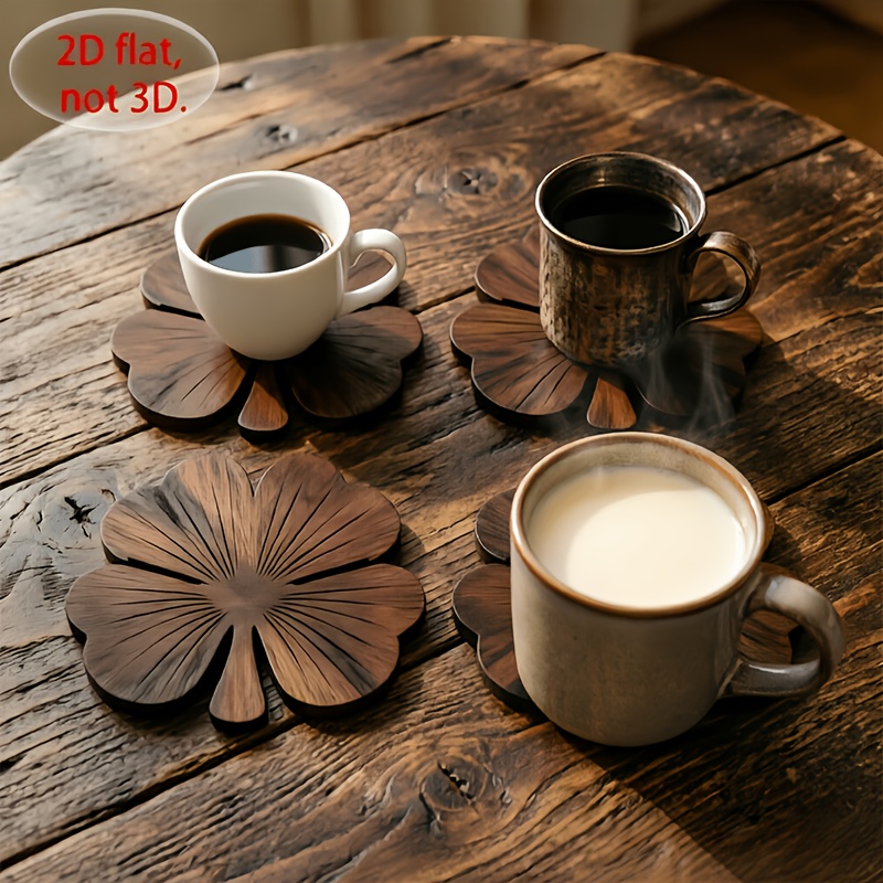 4Pcs 2D Flat Clover Wooden Coa - Coffee Tea And Sugar Set review and price