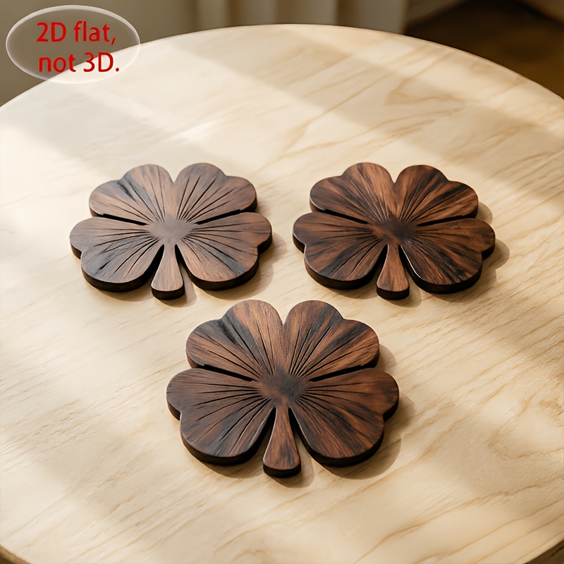 4Pcs 2D Flat Clover Wooden Coa - Coffee Tea And Sugar Set review and price