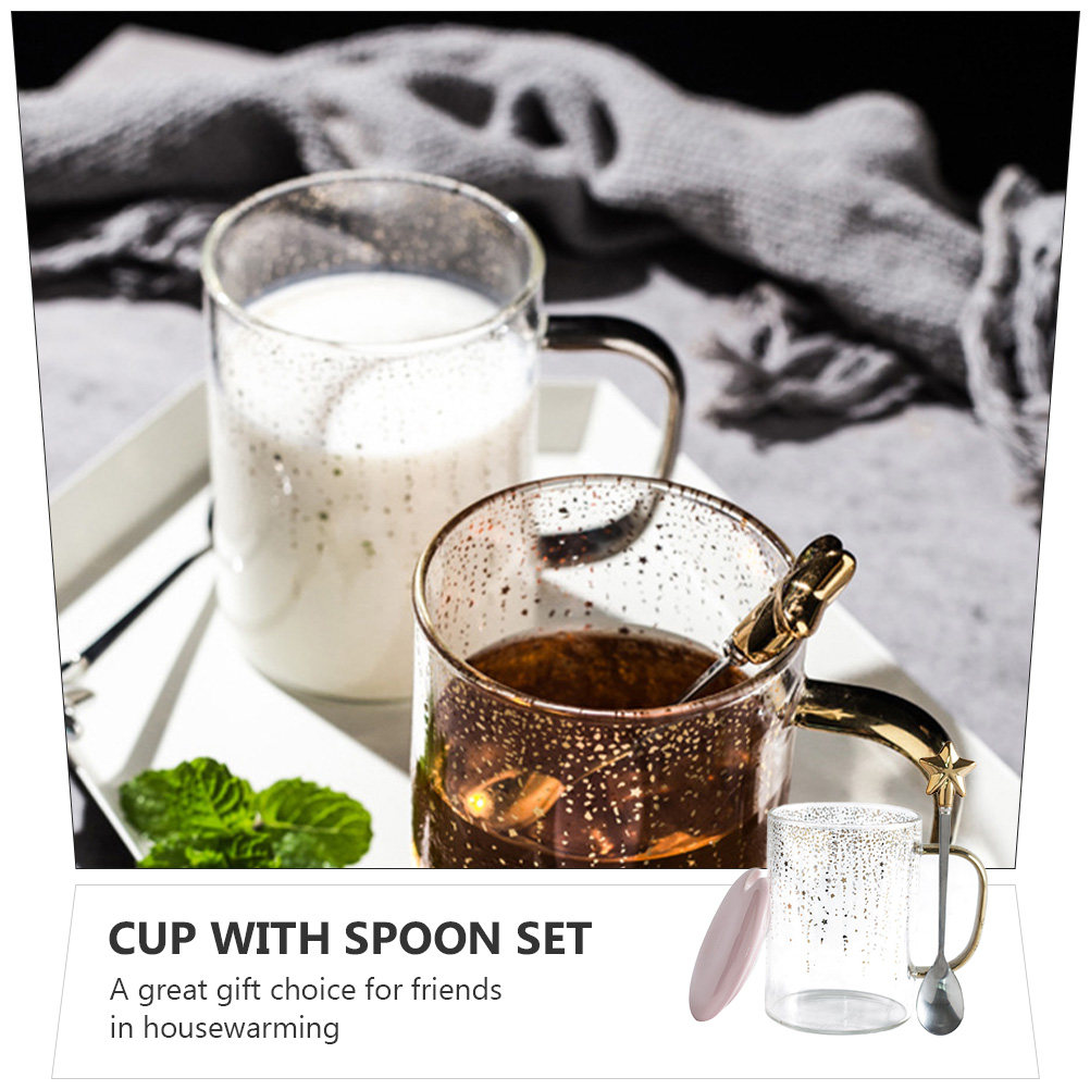 1Set Glass Cup Set Spoon Lid H - Coffee Tea Break review and price